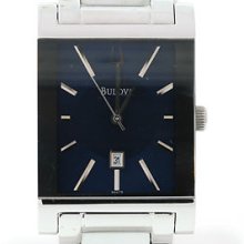 Bulova Men's 96g75 Bracelet Watch Stainless Steel Blue Rectangular Dial W/ Date