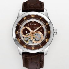 Bulova Stainless Steel Automatic Skeleton Leather Watch - 96A120 - Men