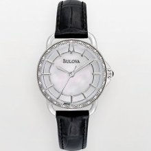 Bulova Stainless Steel Diamond Accent & Mother-Of-Pearl Leather Watch