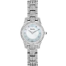 Bulova Womens Crystal-Encrusted Silver-Tone Watch