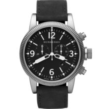 Burberry Watch, Mens Swiss Chronograph Black Leather Strap 22mm BBU780