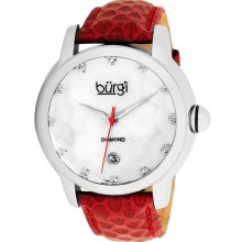 Burgi Women's Diamond Swiss Quartz Date Red Strap Watch