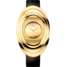 Calvin Klein Ck Gold Tone Black Leather Mound Quartz Watch $425 K9323309