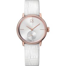 Calvin Klein Women's Stainless Steel Case Rrp $424 White Leather Watch K2y236k6