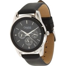 Caravelle By Bulova 43c109 Multifunction Men Black Leather Band Watch 30m