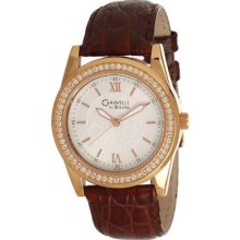 Caravelle By Bulova 44l105 Women's Crystal Case Leather Band Watch