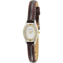 Caravelle Ladies Crystal Watch Leather Strap Silver-White 45L119