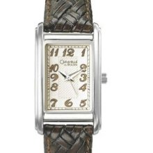 Caravelle Ladies` Rectangular Dial Watch W/ Brown Braided Leather Strap