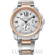 Cartier Calibre Large Stainless Steel & 18K Pink Gold Bracelet White Men's Watch - W7100036
