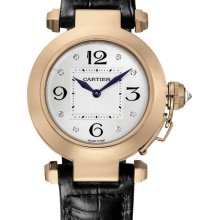 Cartier Pasha Diamond Ladies Rose Gold Watch Silver Arabic Dial WJ11913G