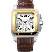 Cartier Santos 100 Gold And Steel Chronograph XL Mens Watch W20091X7