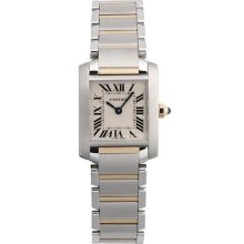 Cartier Tank Francaise 18k Gold Steel Band Silver Roman Dial W51007Q4