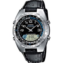 Casio Amw-700B-1Avef Men's Analog And Digital Quartz Multifunction Watch With Leather Strap