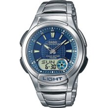 Casio Aq-180Wd-2Aves Gents Watch Quartz Analogue Blue Dial Silver Steel Strap