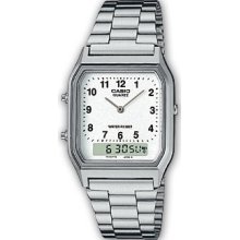 Casio Aq230a-7b Men's Silver Tone Metal Band Analog Digital Dual Time Watch