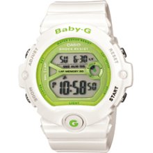 Casio Baby-g Bg6903-7 White With Green Dual Time Digital Lap Memory For Running