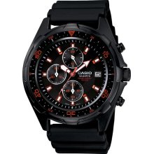 Casio Men's Black Band with Black and Red Accent Dial Watch