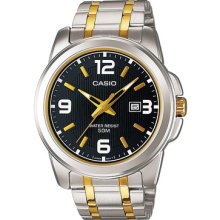 Casio Men's Core MTP1314SG-1AV Silver Stainless-Steel Quartz Watch with Black Dial