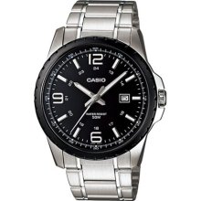 Casio Men's Core MTP1328BD-1A1V Silver Stainless-Steel Quartz Watch with Black Dial