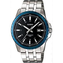 Casio Men's Core MTP1328D-1AV Silver Stainless-Steel Quartz Watch with Black Dial