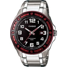 Casio Men's Core MTP1347D-1AV Silver Stainless-Steel Quartz Watch with Black Dial