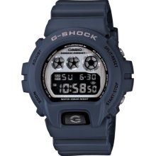 Casio Mens G-Shock Digital Resin Watch - Blue Rubber Strap - Silver Dial - DW6900HM-2