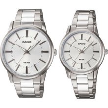 Casio Mtp/ltp-1303d-7a Quartz Analogue White Dial Silver Steel Pair Lover Watch