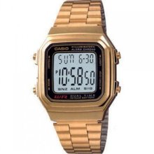 Casio Stainless Steel Gold Tone Dual Time Gents Watch A178wga-1adf