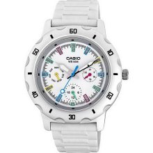 Casio Women's Mid-sized Sport Analog Watch with3 Subdials - White - One Size