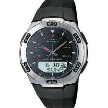 Casio WVA105HA-1AV Refurbished Black Ana-Digi Waveceptor Watch with a Resin Band, Atomic Timekeeping, Receives time calibration radio signals which keep the displayed time accurate, Auto receive function (4 times per day), 50M Water Resistant, EL Backligh