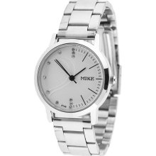 Casual Style Crystal Decoration Three Pointer Stailess Steel Quartz Wrist Watch - White - Metal