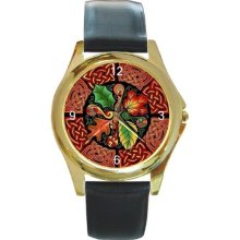 Celitc Autumn Leaves Gold Watch w/ Leather Bands New - Multi-color - Metal