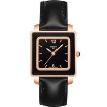 Cera Square Ladies Black Quartz Watch with Gold Case