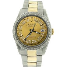 Champagne string diamond dial bezel rolex men date just watch oyster SS & gold - Gold - Gold - 6