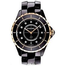 Chanel J12 Jewelry Black Ceramic & 18K Pink Gold 38 MM Diamond Dial Unisex Watch - H2544
