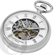 Charles Hubert Classic Mechanical Movement Open Face Silver Tone Pocket Watch 3673