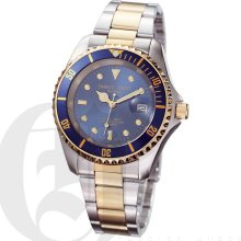 Charles Hubert Classic Mens Two Tone Blue Dial All Weather Watch with Date 3662
