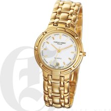Charles Hubert Classic Mens White Dial Gold Tone Elegant Bracelet Watch with Date 3659-G