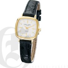 Charles Hubert Premium Ladies Square White Dial Watch with Black Genuine Crocodile Strap 6681-GW