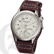 Charles Hubert Premium Mens Stainless Steel Watch with Brown Genuine Leather Strap 3744-F