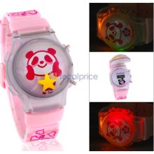 Children's Panda Pattern Digital Watch with Colorful Flashing Light (Pink)