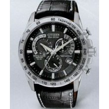 Citizen Eco-drive Black Leather Strap Perpetual Chrono A-t Watch