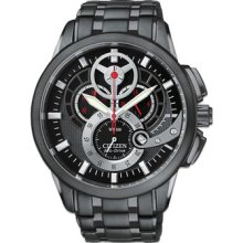 Citizen Eco-Drive Chronograph WR100 Mens Black Stainless Steel Watch