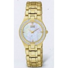 Citizen Eco Drive Gold Round Dial Stiletto Watch With 42 Diamonds