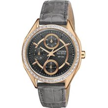 Citizen Eco-Drive Rose Gold-Tone Leather Crystal Ladies Watch FD1063-06H - Rose - Rose Gold Plated