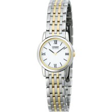 Citizen Eco-drive Stiletto White Dial Two Tone Sapphire Womens Watch Eg3044-59a