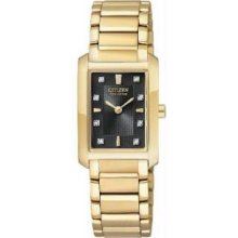 Citizen EX1072-54E Womens Stainless Steel Palidoro Eco-Drive Diamond Accented Black Dial