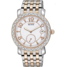 Citizen Ladies Eco-Drive Two Tone Stainless Steel Case and Bracelet Silver Dial Date EV1016-58A