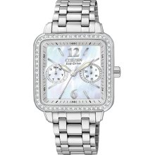Citizen Ladies Eco-Drive Silhouette Mother Of Pearl Dial Swarovski Crystal Bezel Day and Date Display FD1040-52D