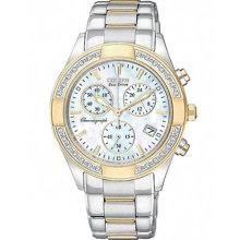 Citizen Ladies Gold Tone Eco-Drive Regent Chronograph Mother of Pearl with Diamonds FB1224-52D